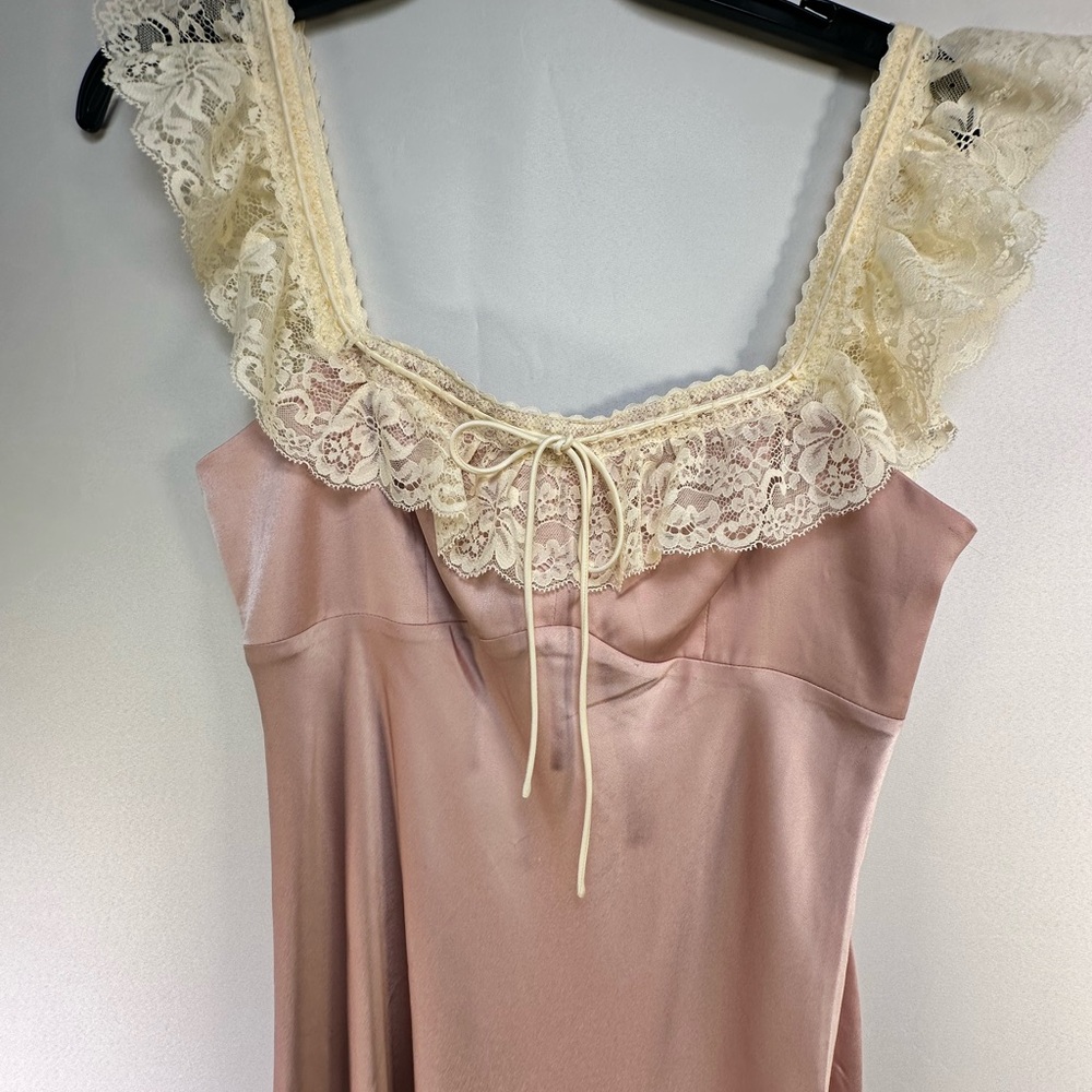 Wayf Pink Maxi SlipDress with Cream Lace Trim - Picture 4 of 6